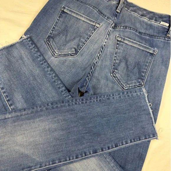 Mother High Waisted Looker Ankle Fray Jeans Womens 24 Blue Skinny Raw Hem - Picture 9 of 15